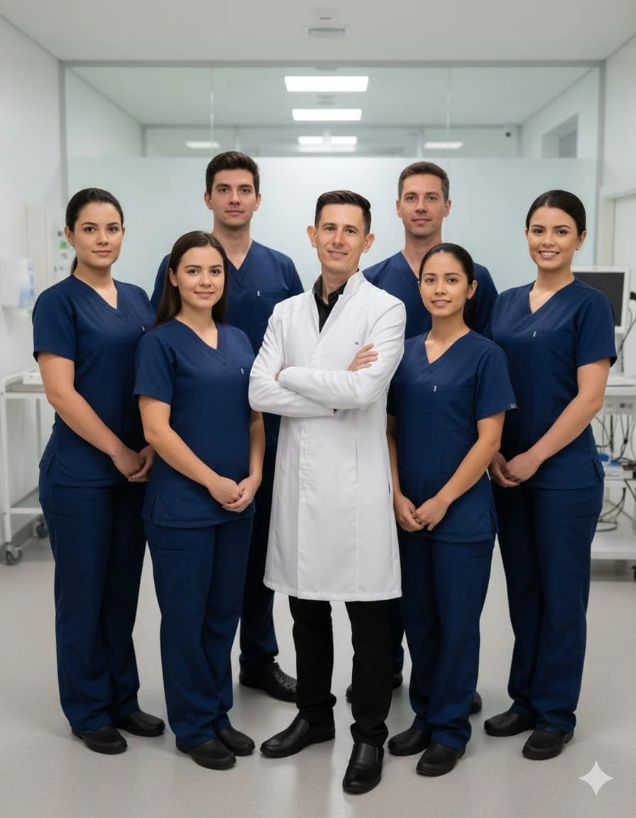 Profissional de saúde preparando procedimento