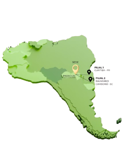 Mapa da América do Sul destacando Brasil e Paraguai